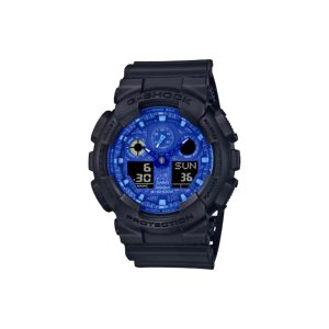 ساعت مچی برند کاسیو جی شاک مدل GA-100 - مشکی آبی طرح‌دار